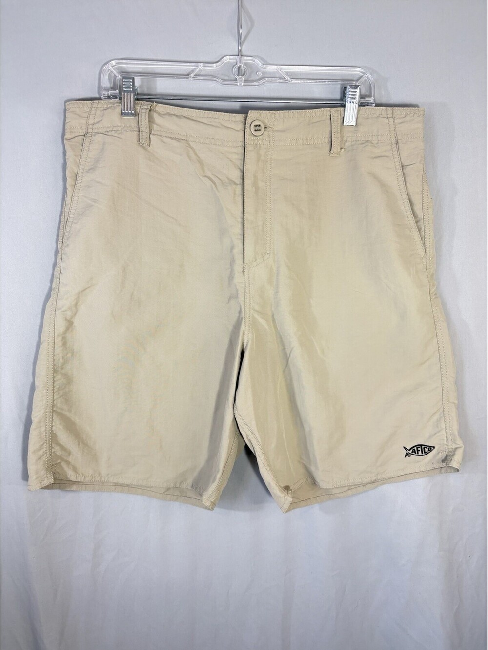 AFTCO Mens 36 Fishing Shorts Tan Nylon 7” Inseam Drawstring Boating Quick Dry